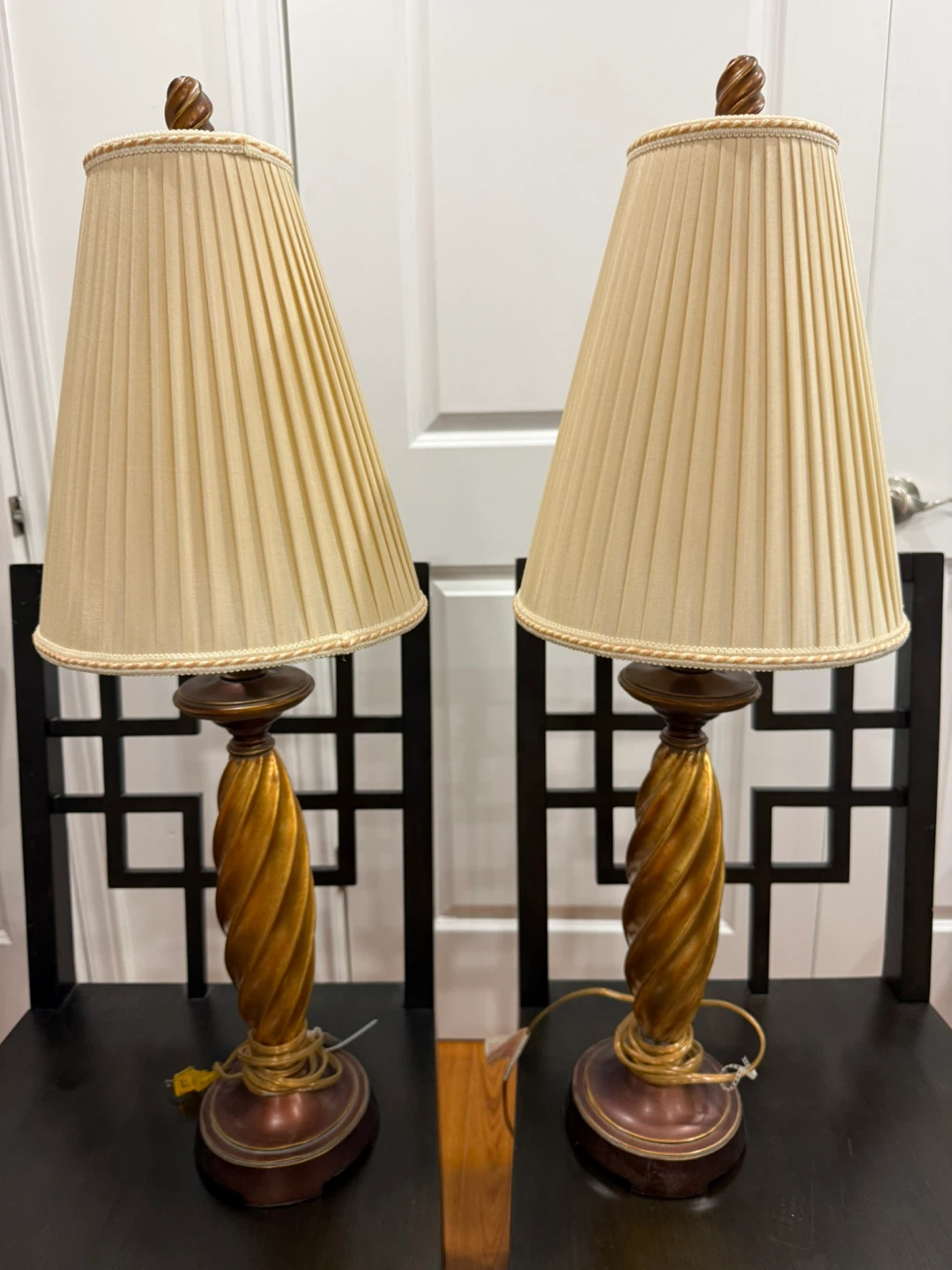 Pair of Twisted Table Lamps with Pleated Shades