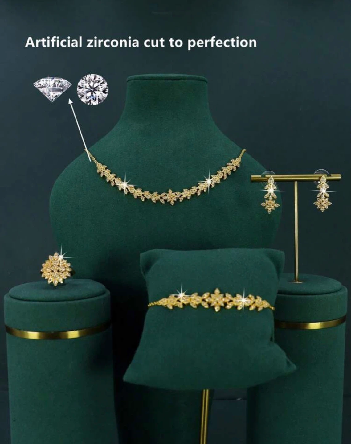 18K Gold Plated Royal Maple Leaf Bridal Jewelry Set - photo 2