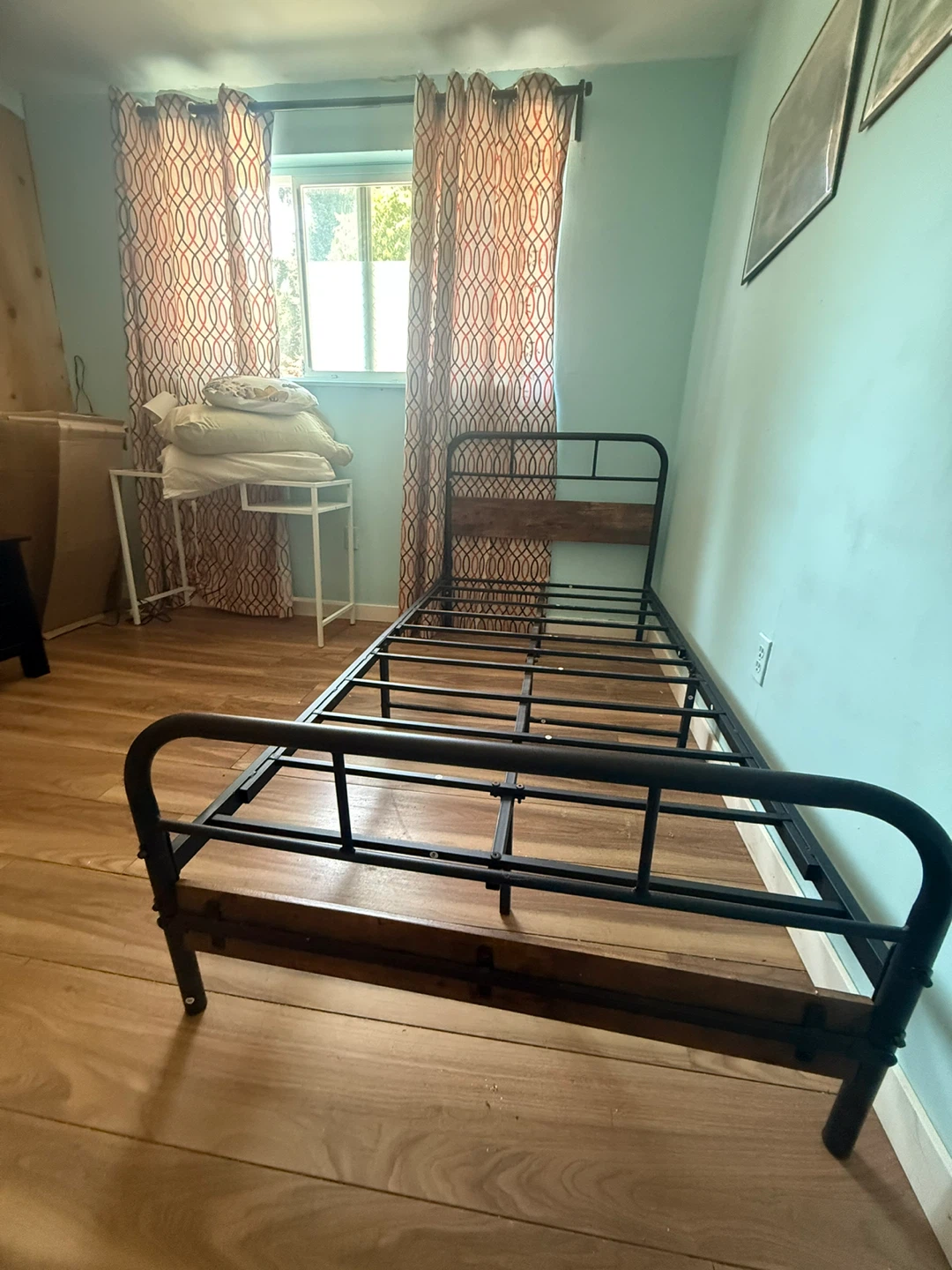 Metal Bed Frame with Wood Accents