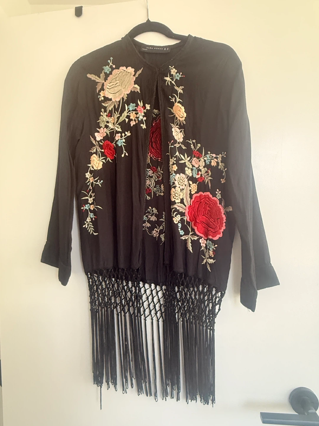 Zara Embroidered Kimono Jacket with Fringe
