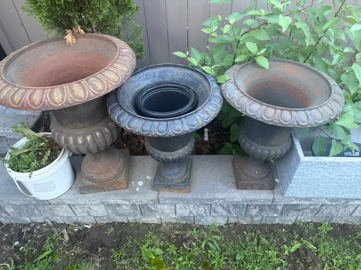 Set of 3 Cast Iron Urn Planters