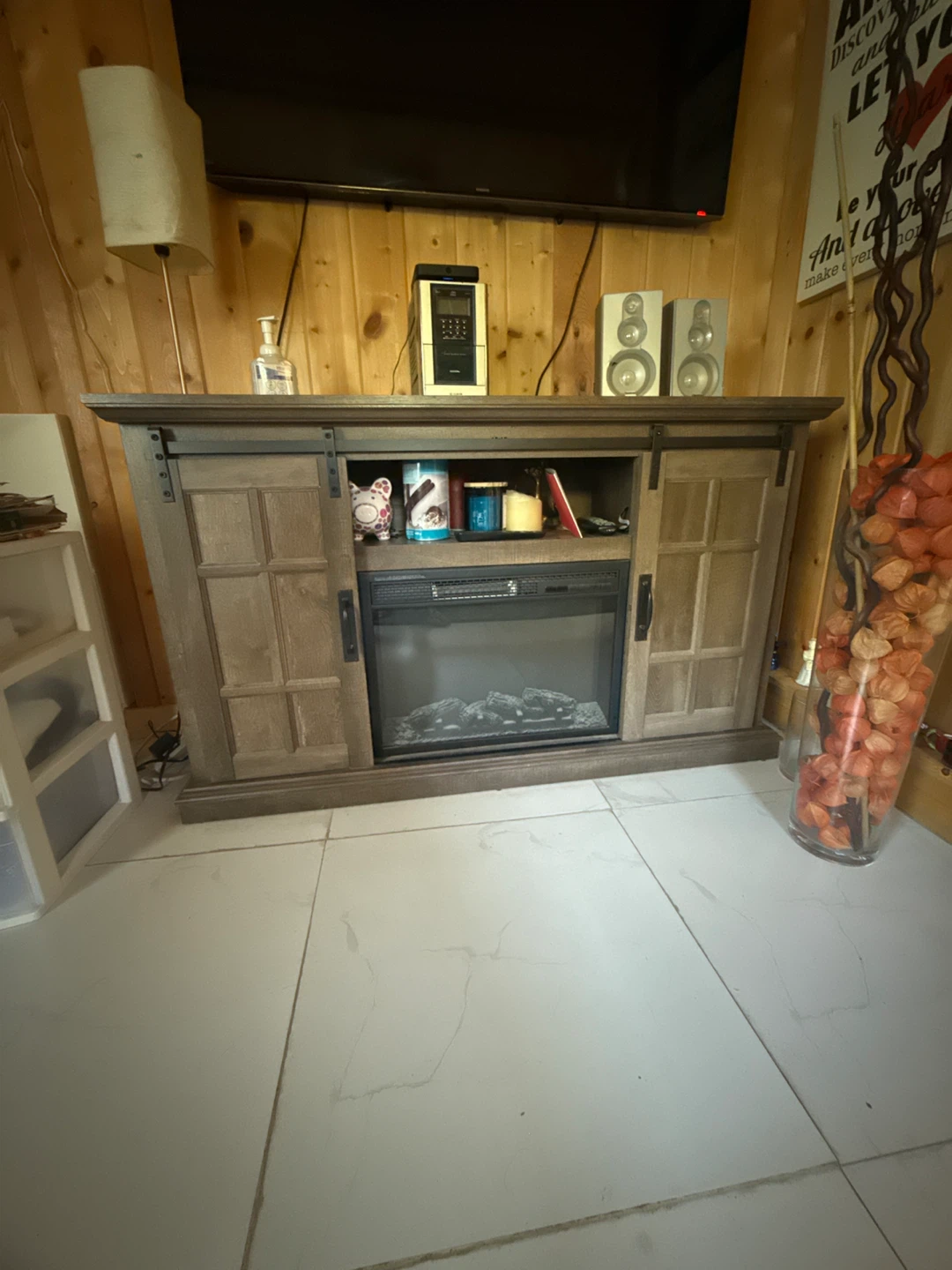Rustic electric fireplace