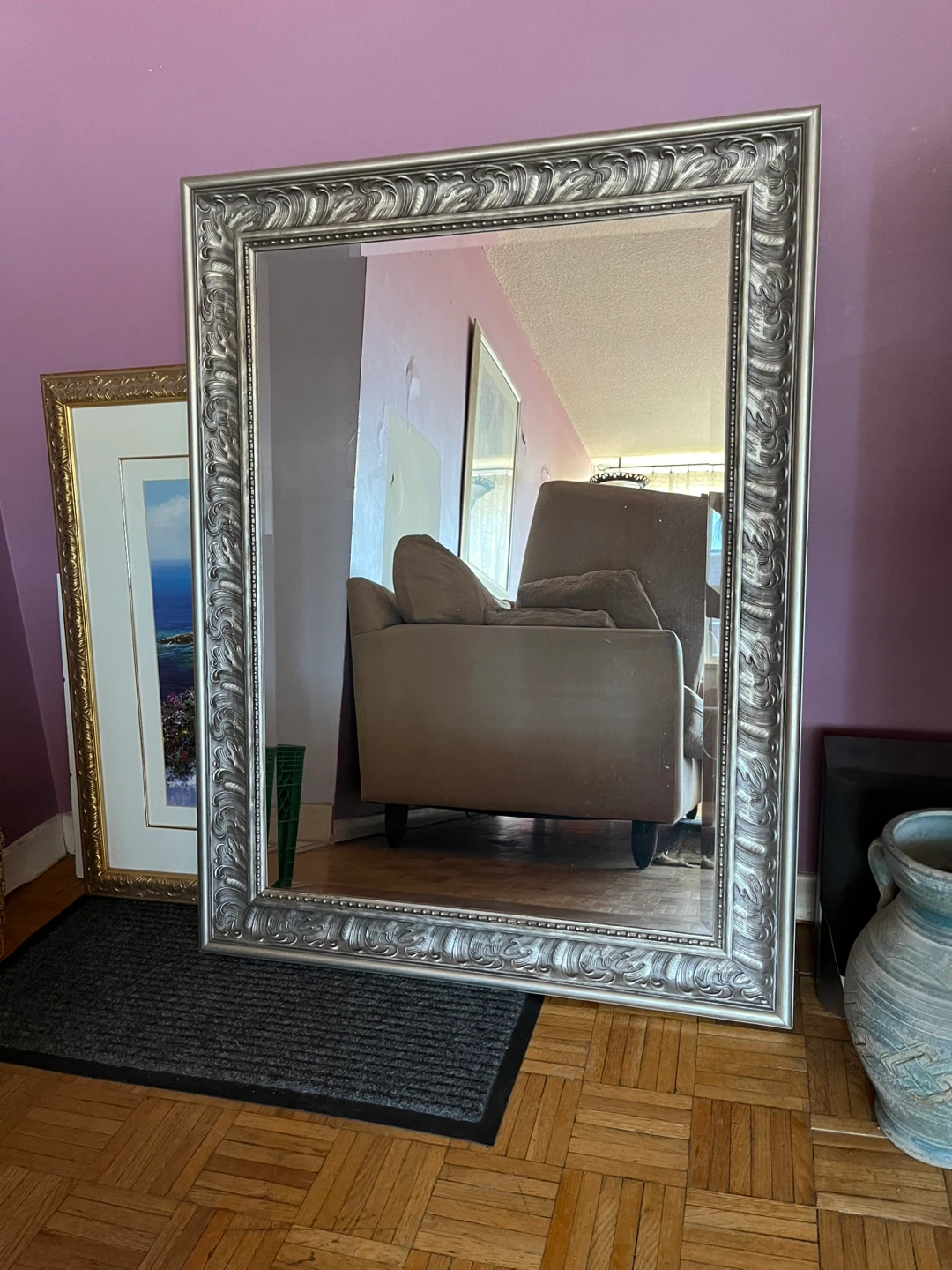Large Ornate Silver Frame Mirror