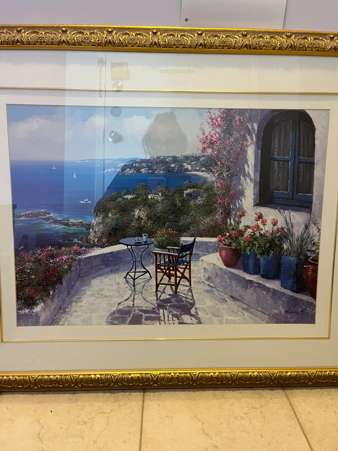 Framed Painting of Mediterranean Terrace Scene - photo 3
