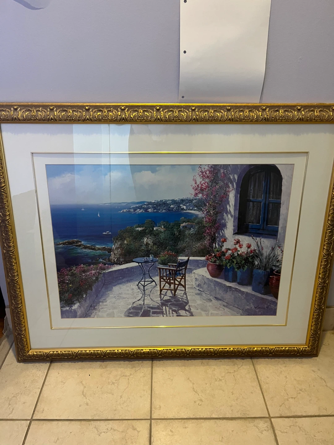 Framed Painting of Mediterranean Terrace Scene