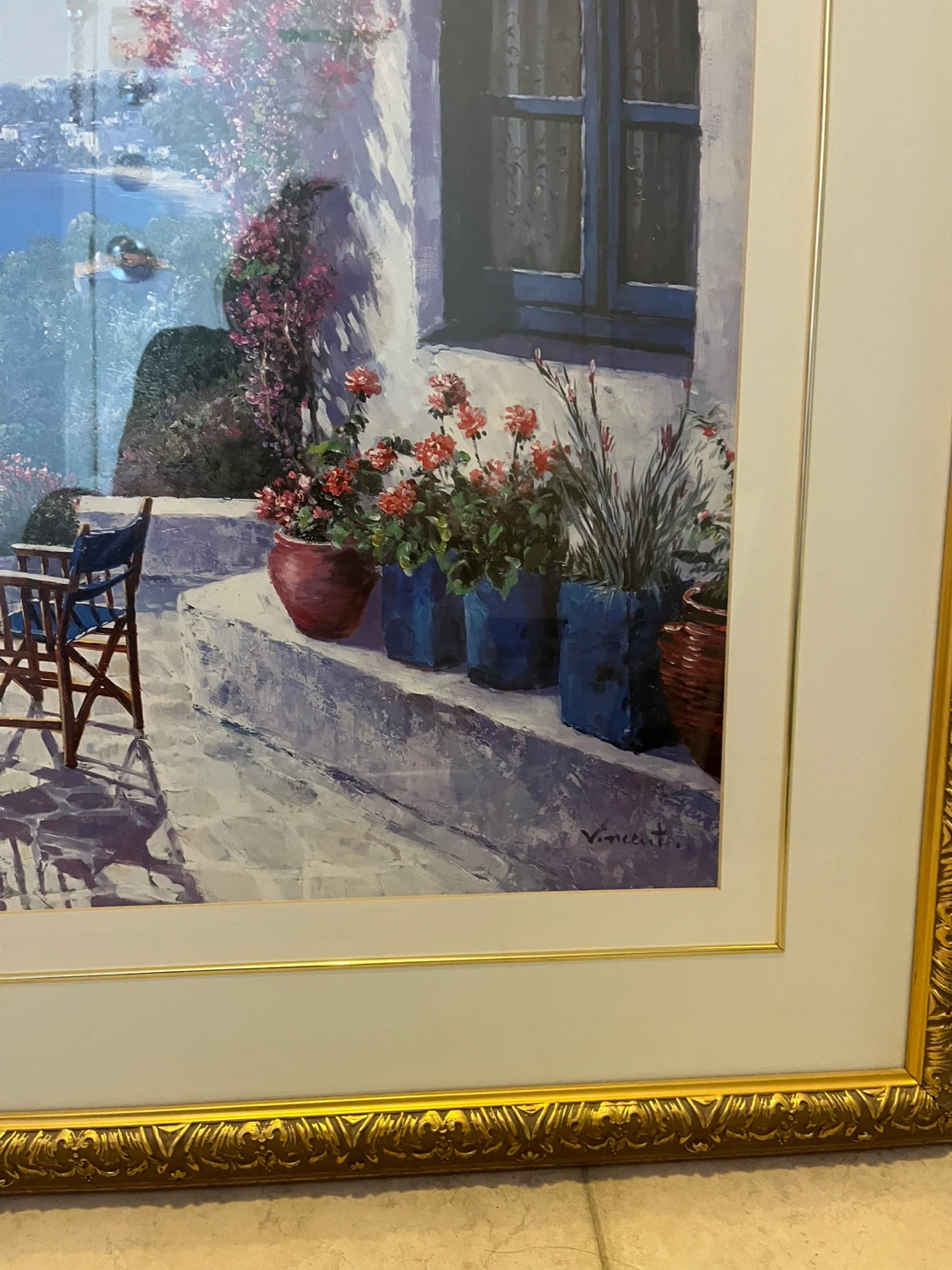 Framed Painting of Mediterranean Terrace Scene - photo 2