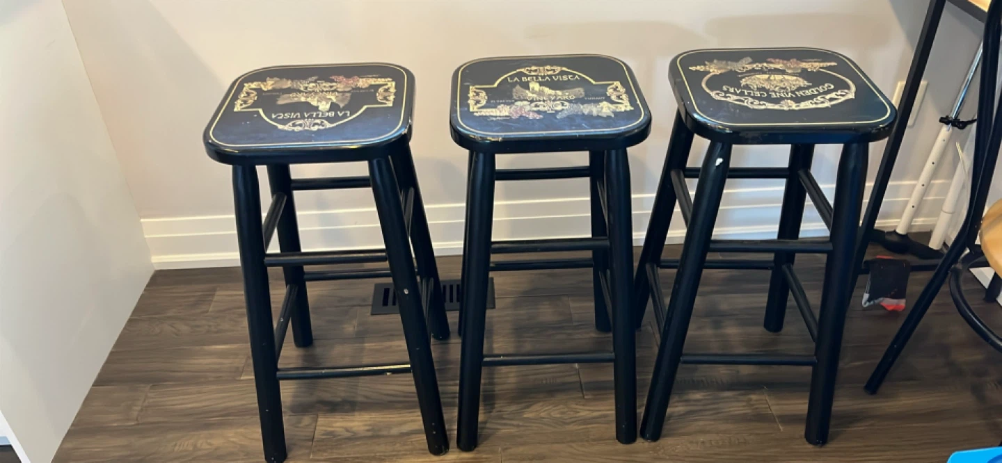 Set of 3 Bar Stools - "La Bella Vista" & "Golden Vine Cellars"