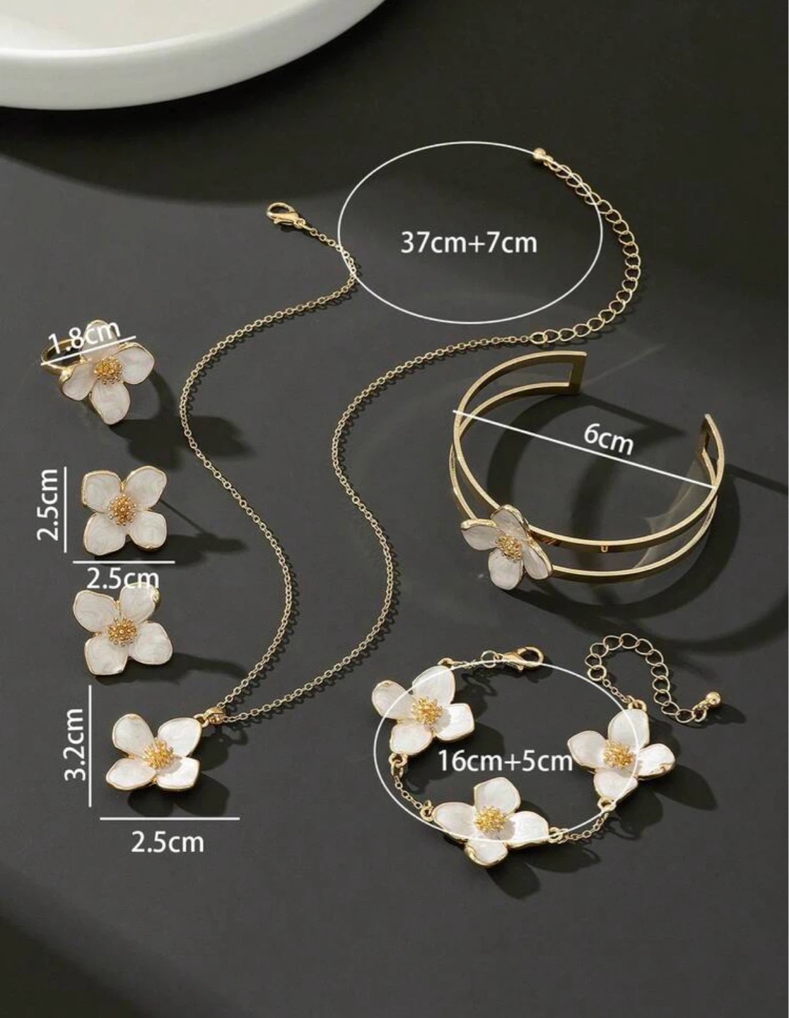 Flower Jewelry Set - Necklace, Earrings, Bracelet, Ring & Bangle - photo 3