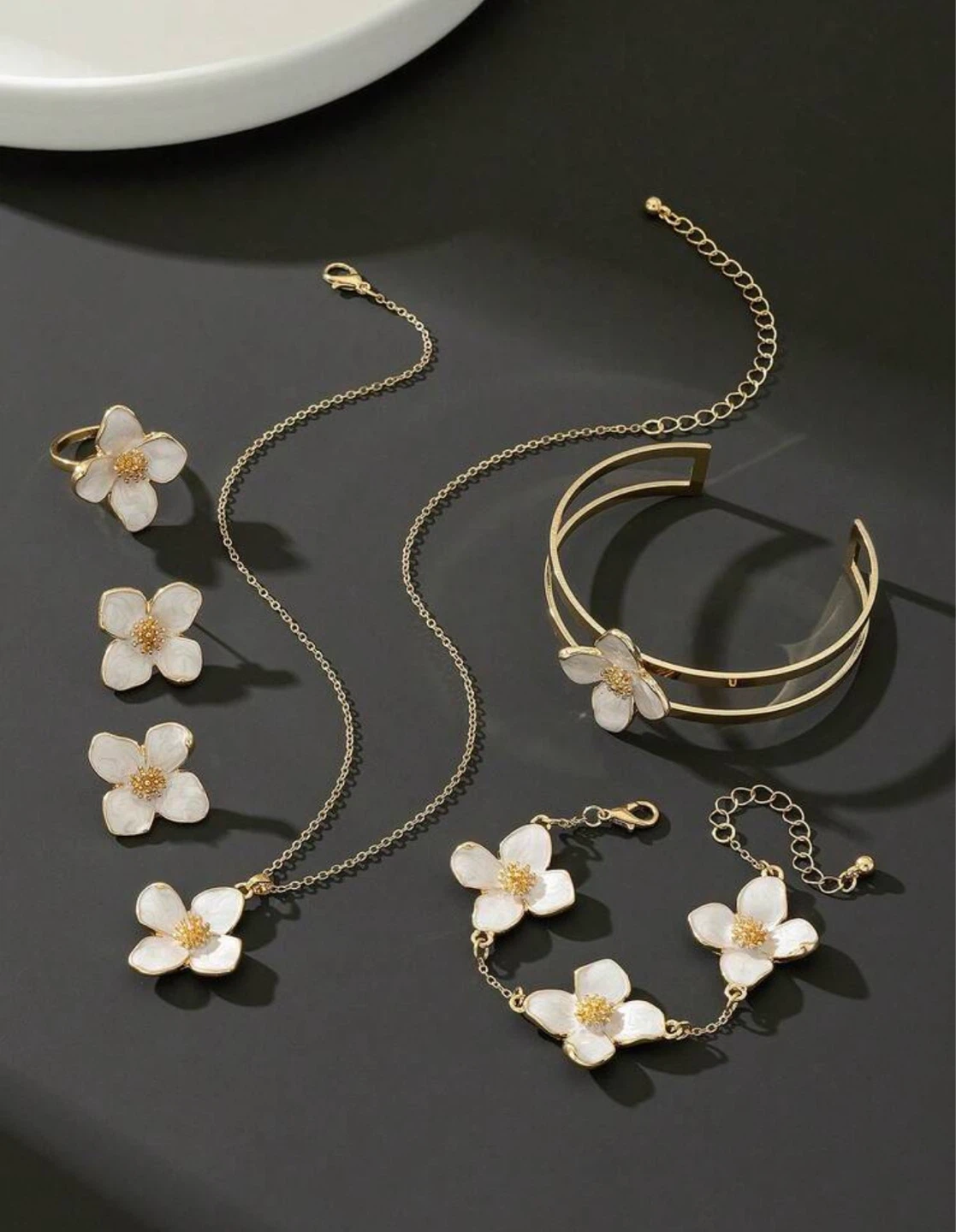 Flower Jewelry Set - Necklace, Earrings, Bracelet, Ring & Bangle - photo 2