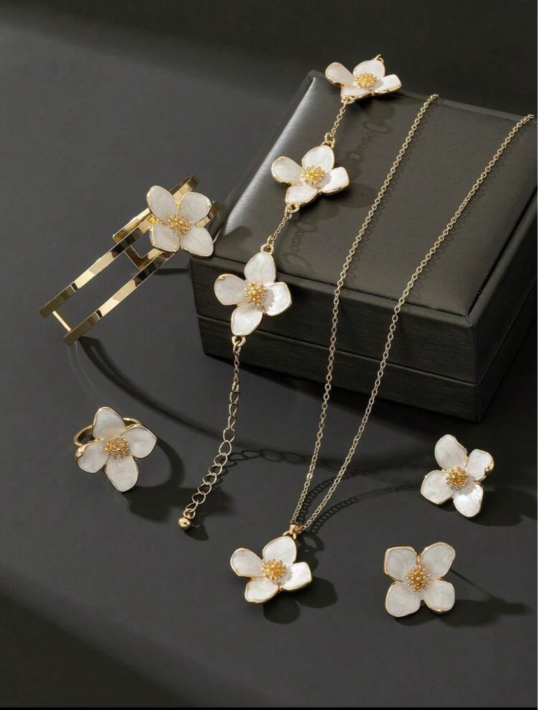 Flower Jewelry Set - Necklace, Earrings, Bracelet, Ring & Bangle