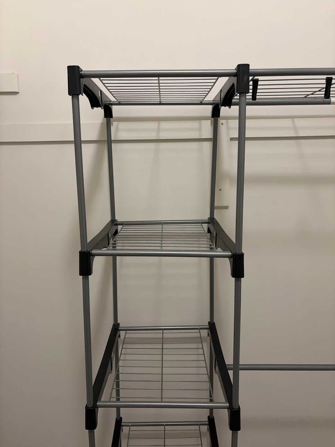 Grey metal garment rack with shelves - photo 3