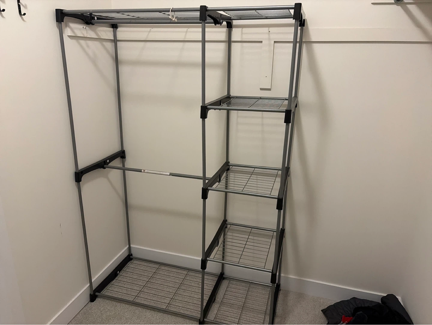 Grey metal garment rack with shelves - photo 2