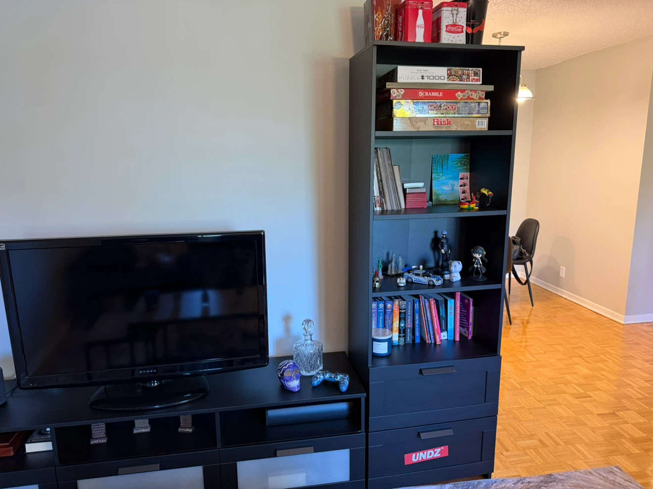 Black TV Stand and Matching Bookcase Set