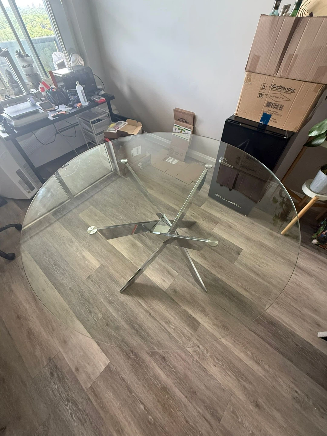 Glass Dining Table with Chrome Base