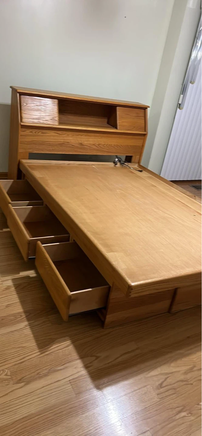 Wooden Twin Bed Frame with Headboard and Storage Drawers - photo 2