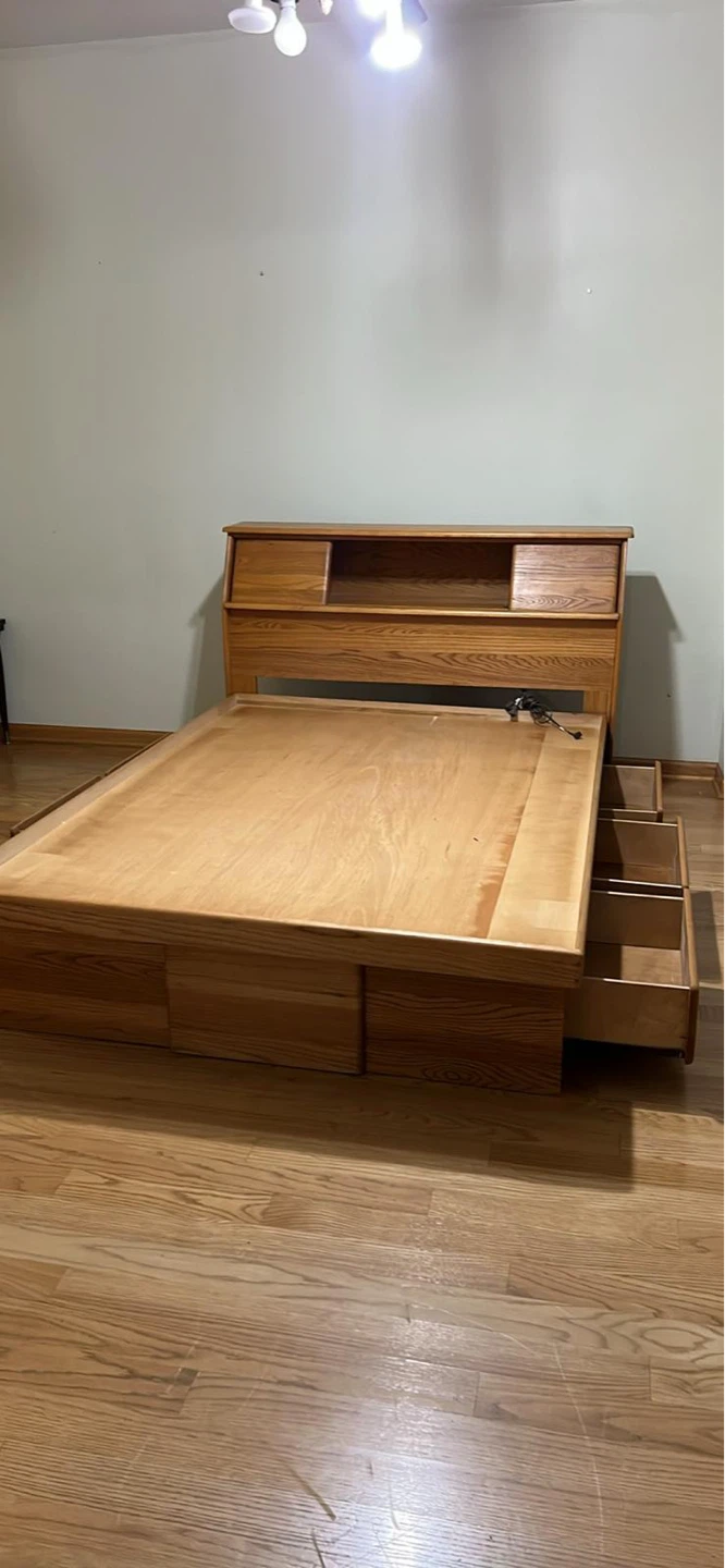 Wooden Twin Bed Frame with Headboard and Storage Drawers