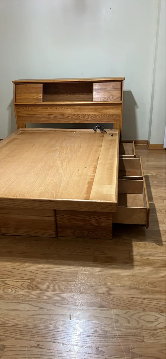 Wooden Twin Bed Frame with Headboard and Storage Drawers - photo 5