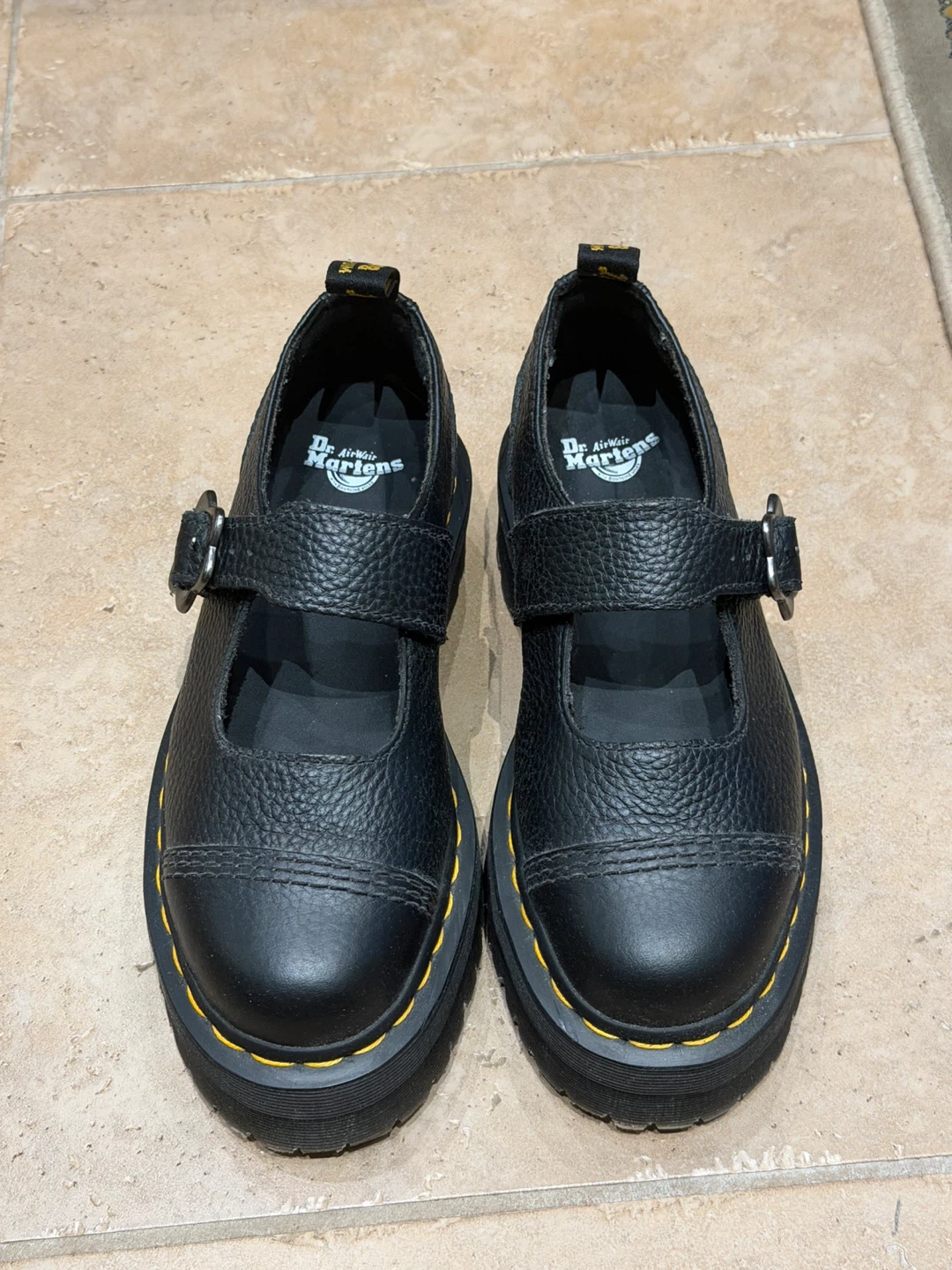 Dr. Martens Black Leather Mary Jane Platform Shoes