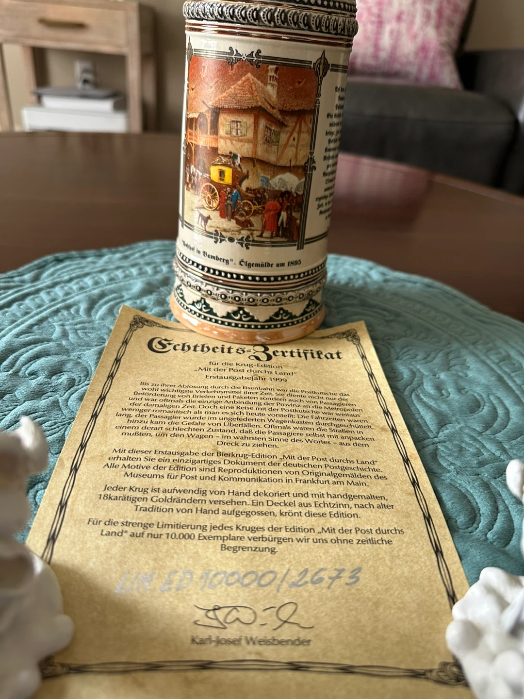 German Bier Stein 1 Liter Beer Mug with Lid. - photo 5