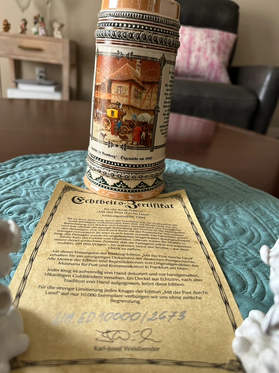 German Bier Stein 1 Liter Beer Mug with Lid. - photo 5