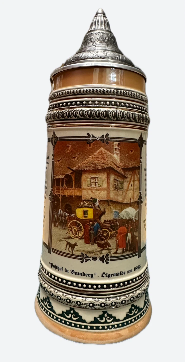 German Bier Stein 1 Liter Beer Mug with Lid.