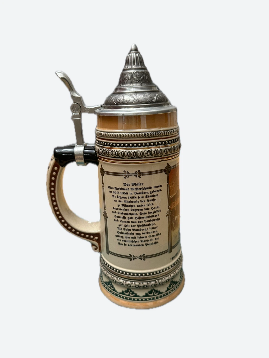 German Bier Stein 1 Liter Beer Mug with Lid. - photo 2