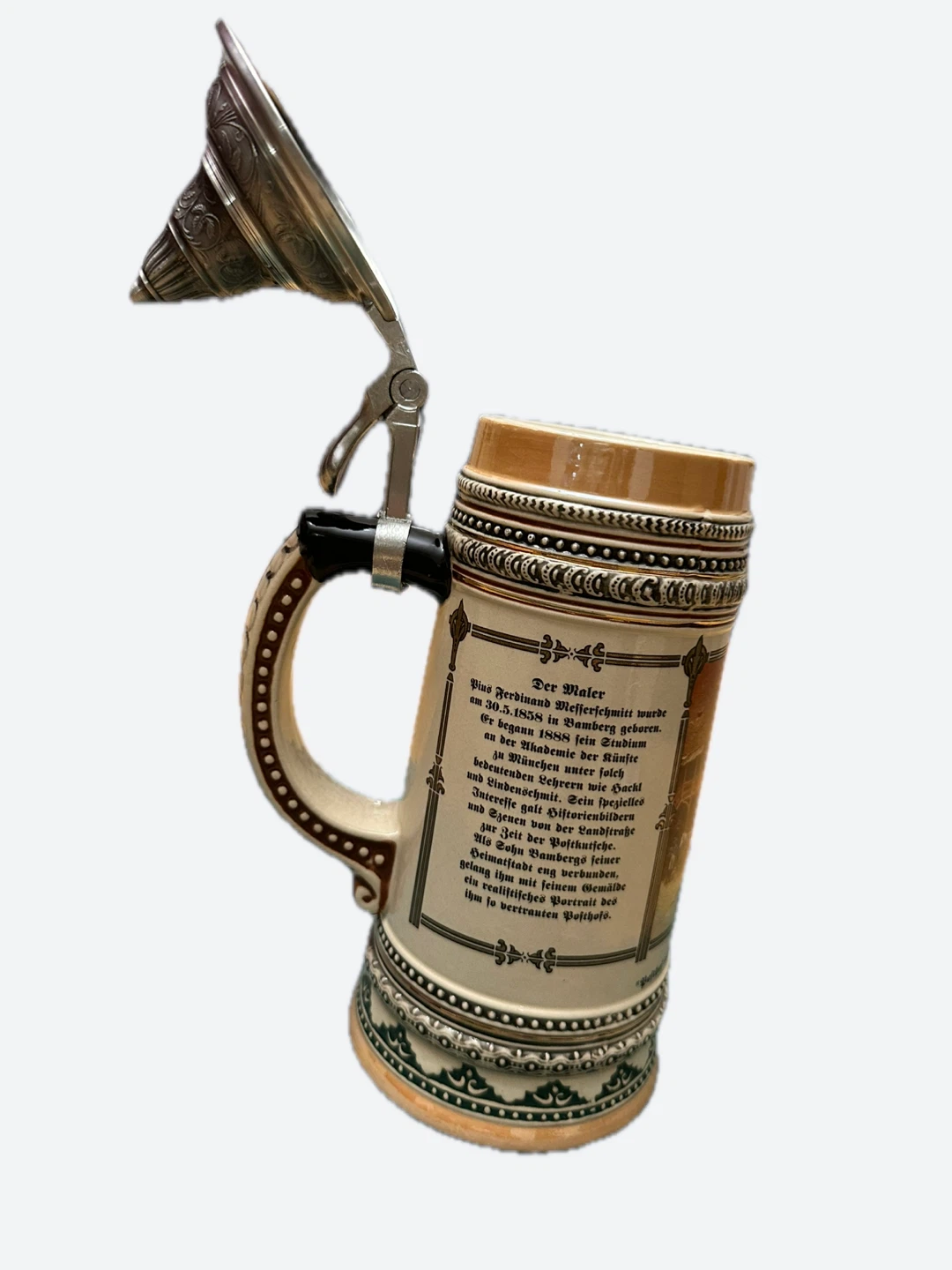 German Bier Stein 1 Liter Beer Mug with Lid. - photo 3