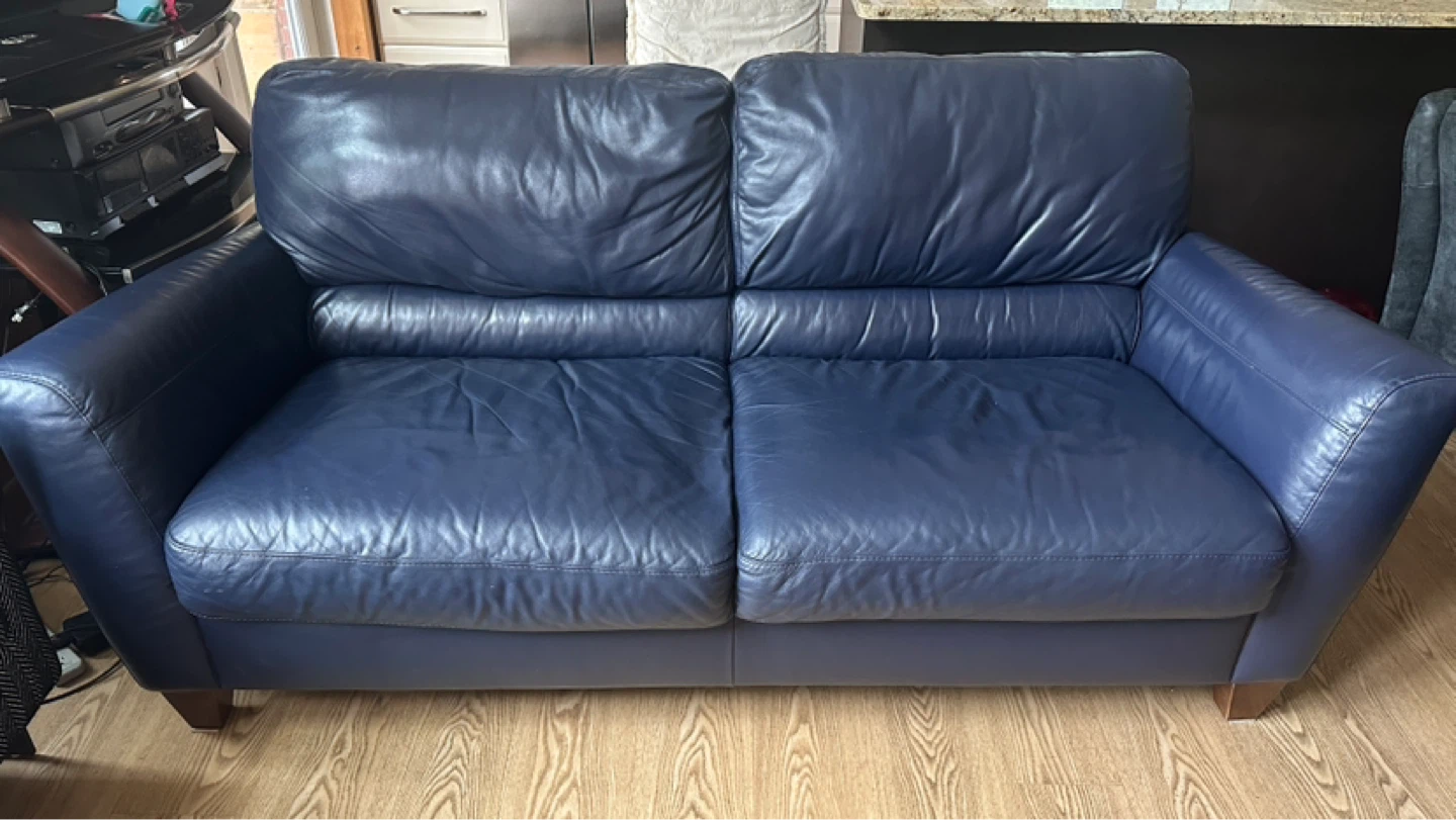 Natuzzi Editions Blue Leather Sofa (CAN DELIVER)