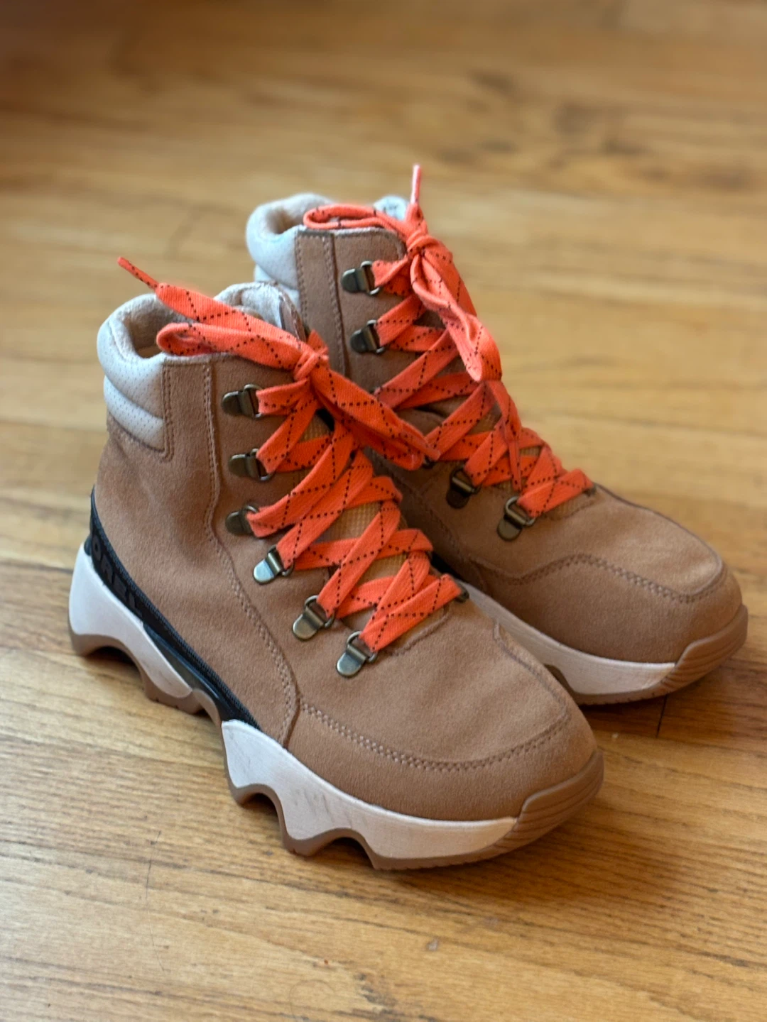 Sorel Brown Suede Hiking Boots with Orange Laces