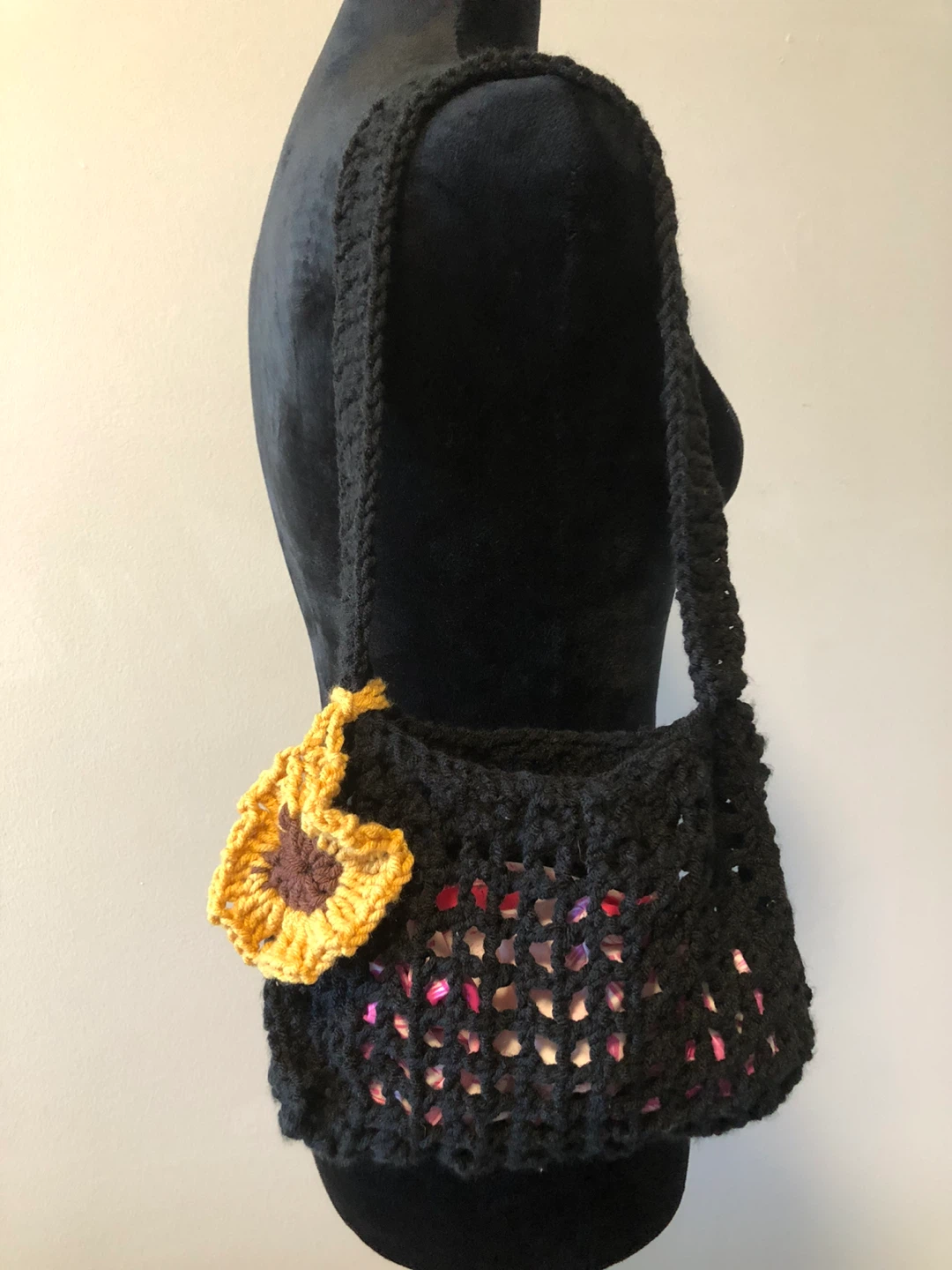 Handmade Crochet Bag with Sunflower Accent - photo 3
