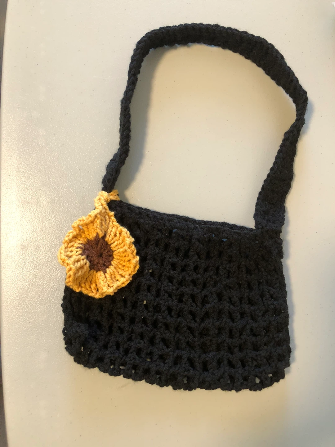 Handmade Crochet Bag with Sunflower Accent