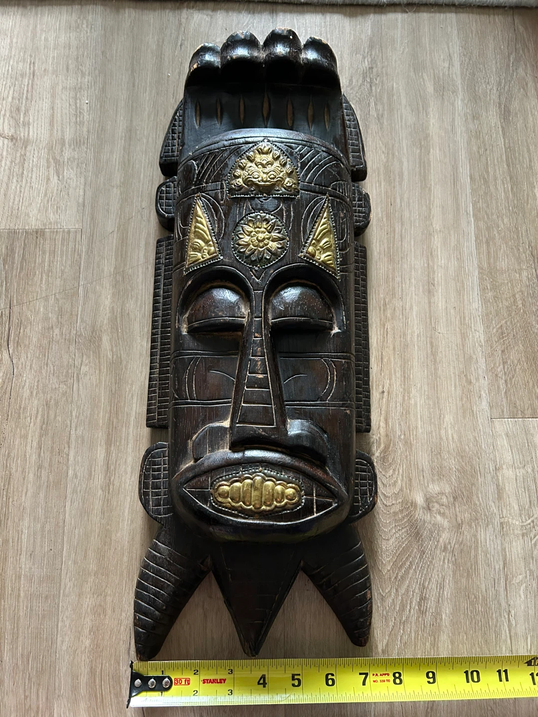 ⚽ Vintage Hand-Carved Wooden Mask with Brass19” - photo 5