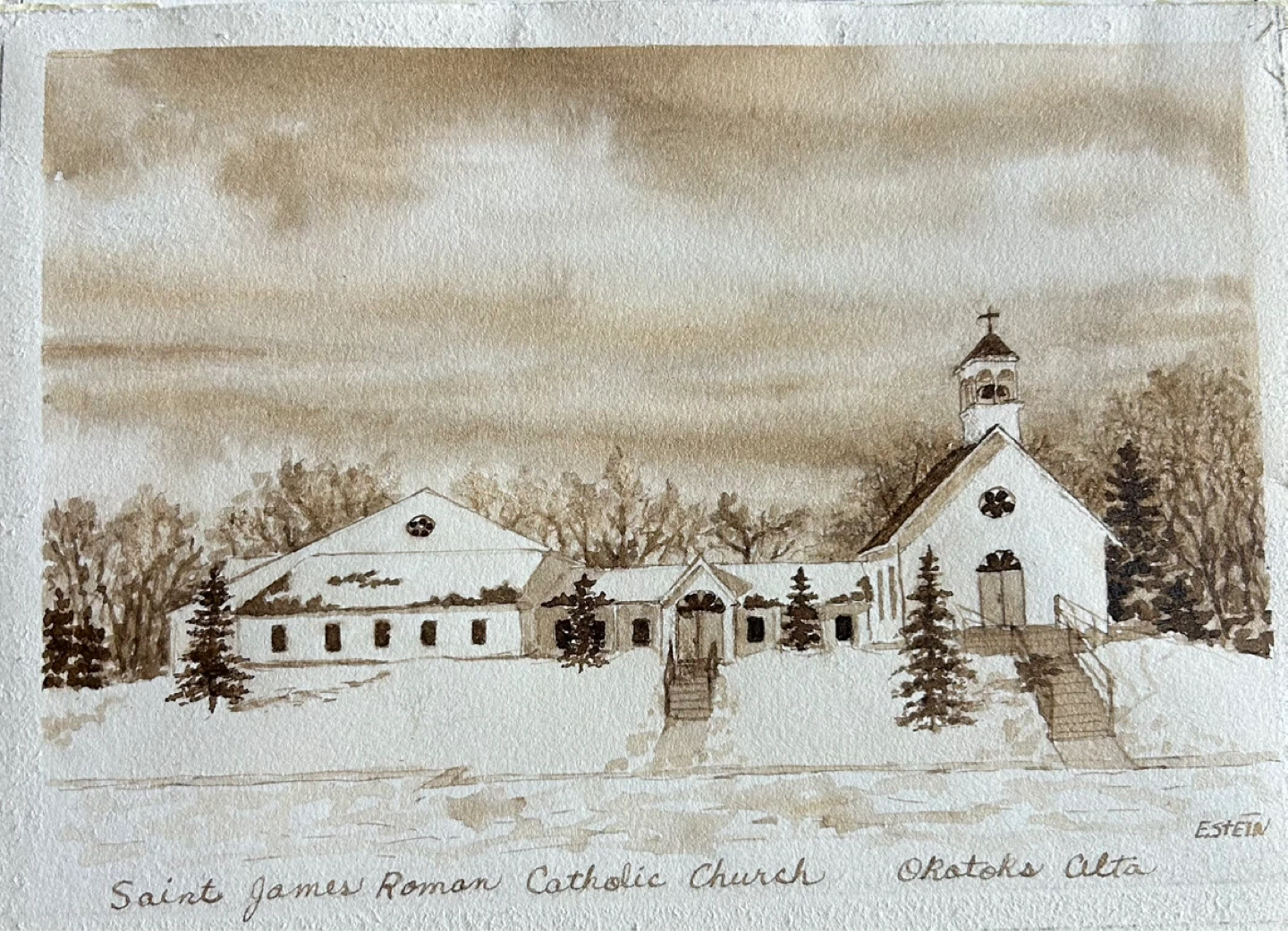 ⚽ Original Painting  Church, Okotoks Alberta - photo 2