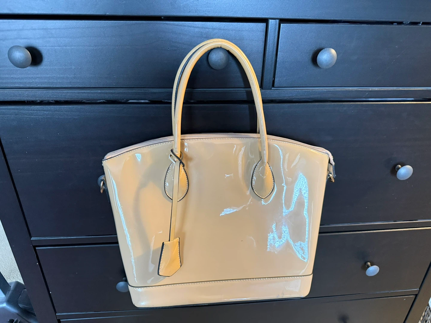 Beige Patent Leather Handbag