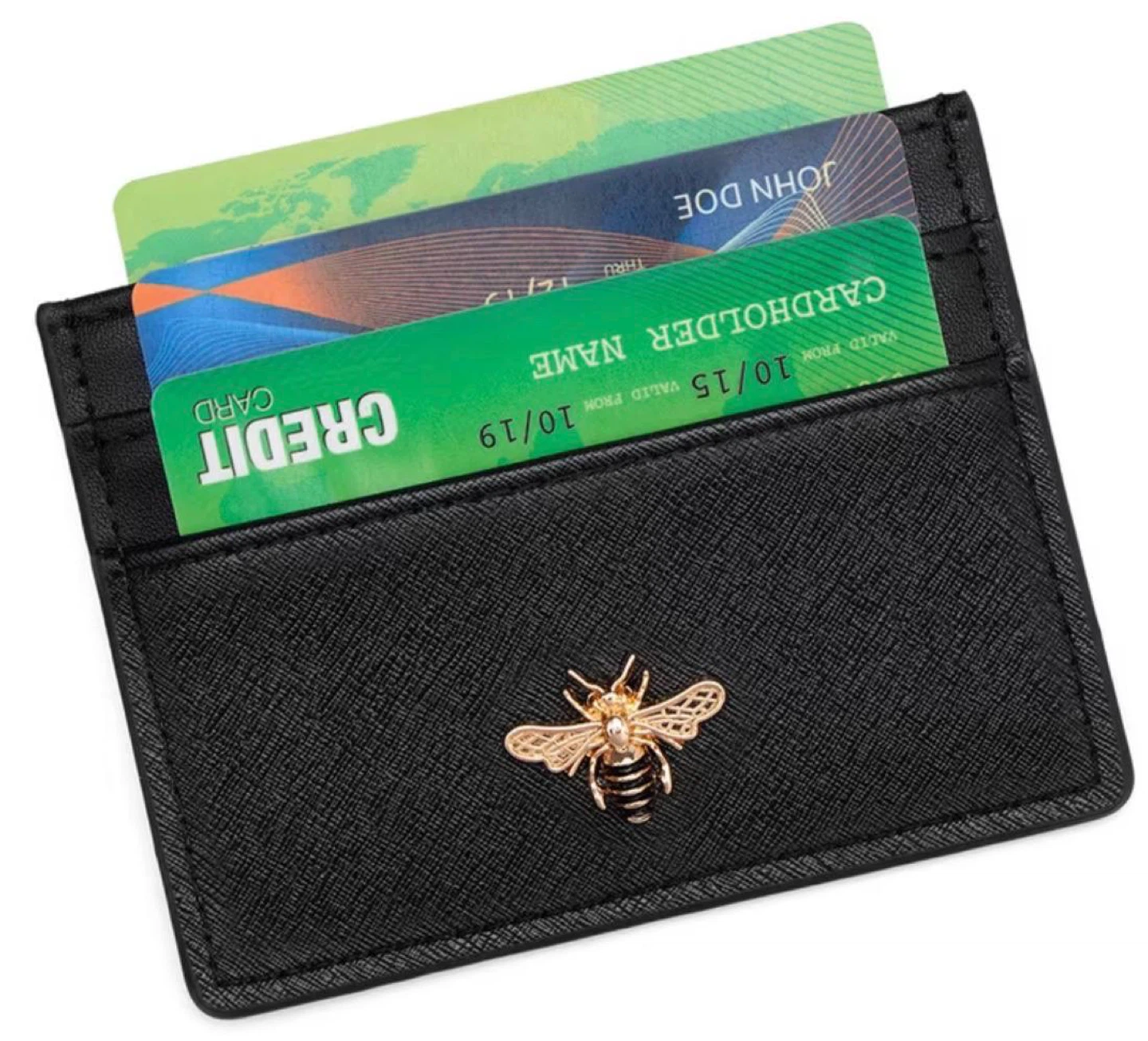 Card Holder with Gold Bee – Black - photo 3