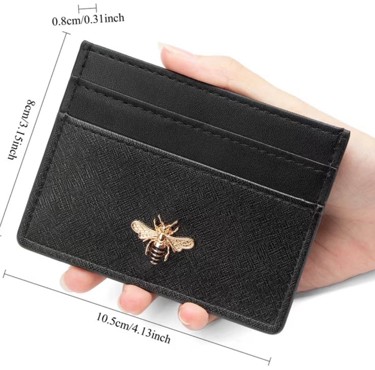 Card Holder with Gold Bee – Black - photo 4