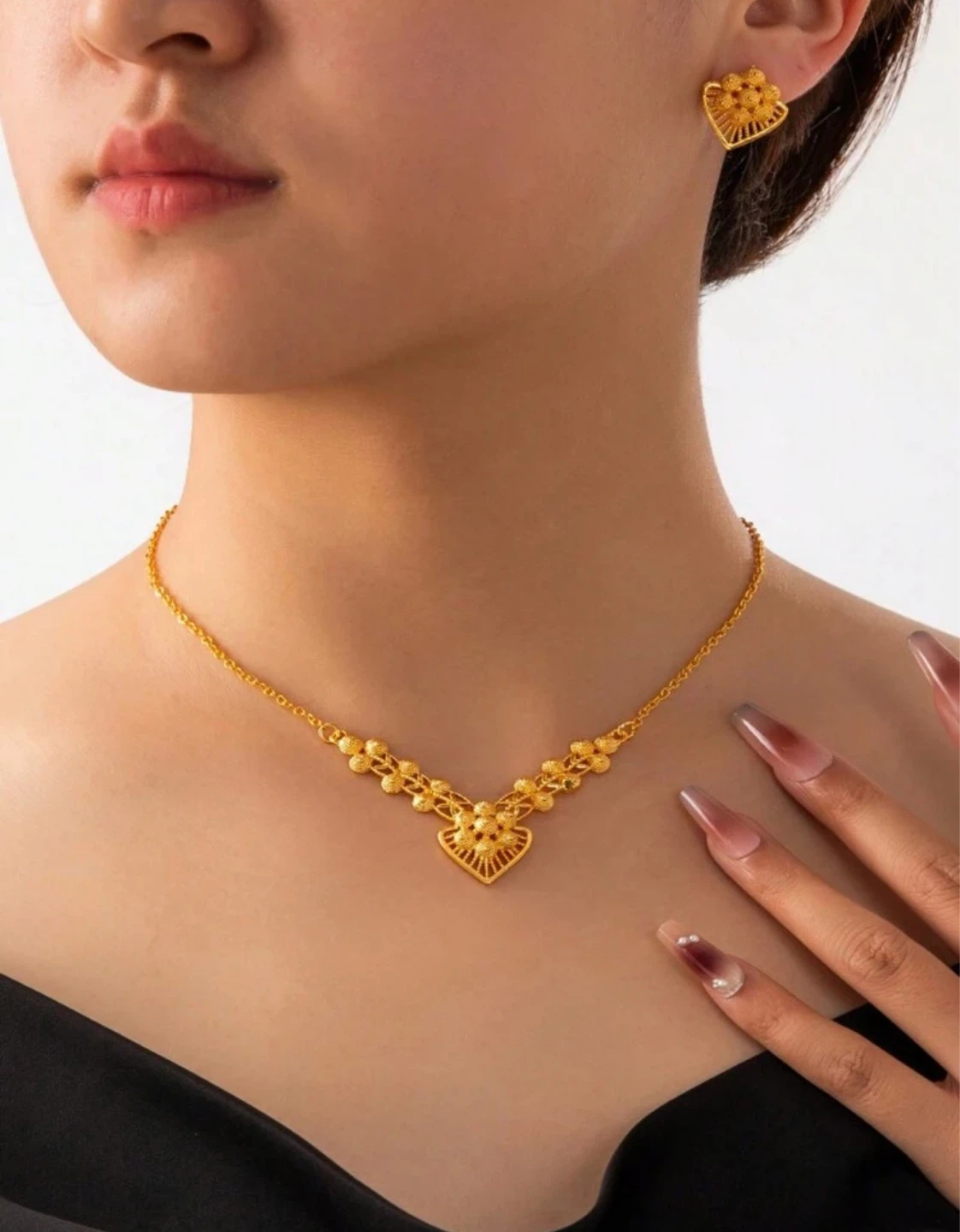 Gold Heart Necklace and Earrings Set - photo 2