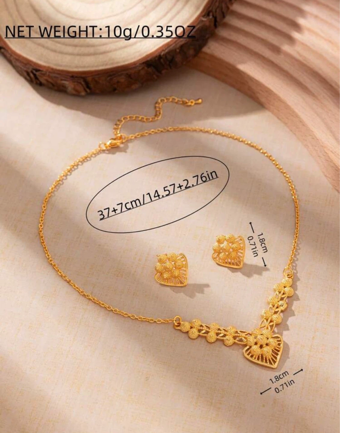 Gold Heart Necklace and Earrings Set - photo 3