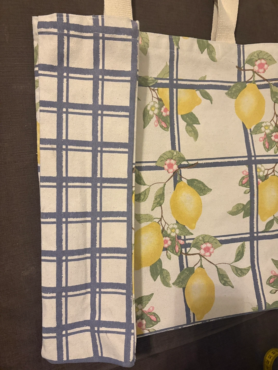 Lemon Print Beaded Cotton Canvas Shopper Tote Bag - photo 5