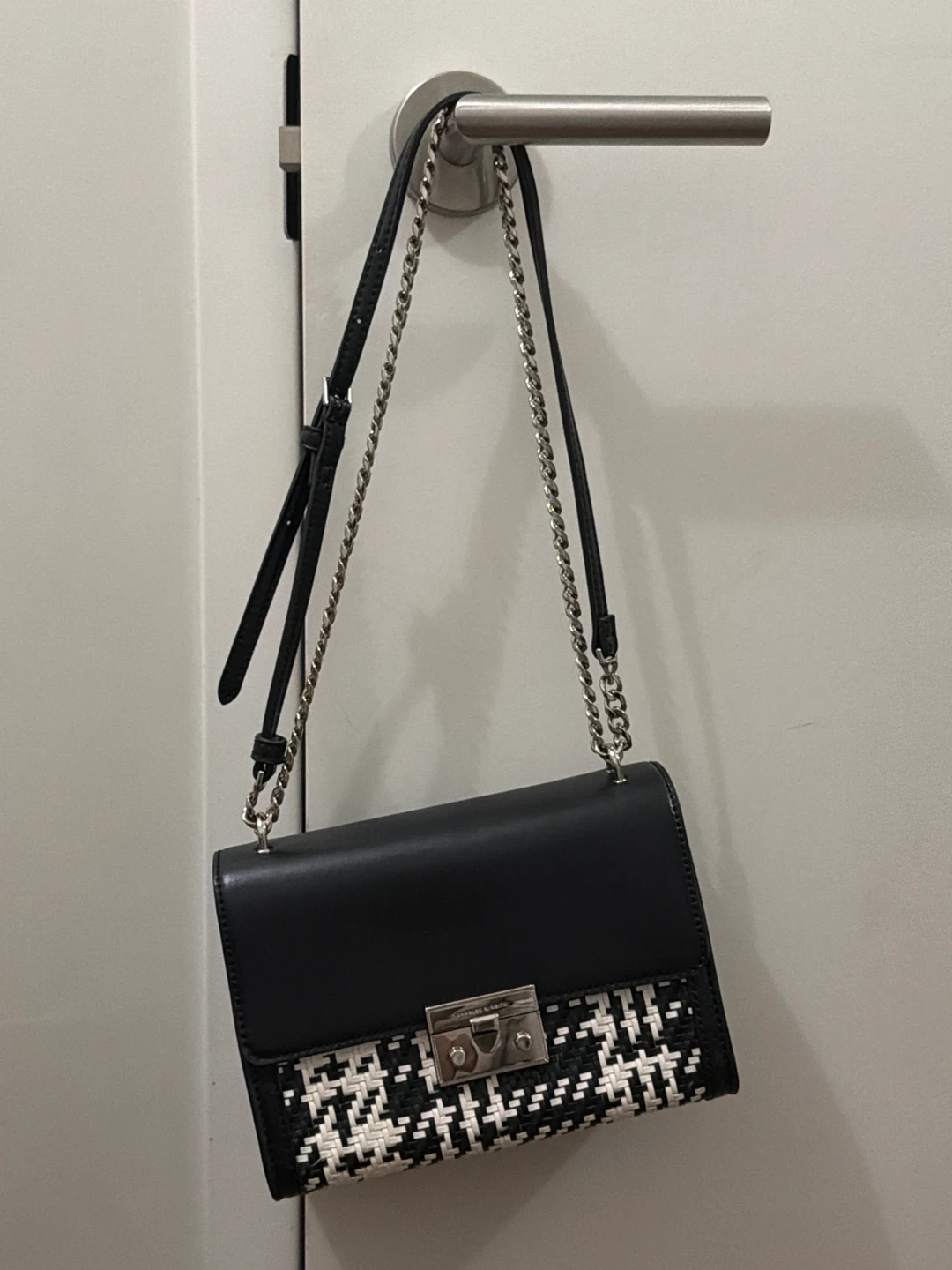 Charles & Keith Black & White Woven Shoulder Bag