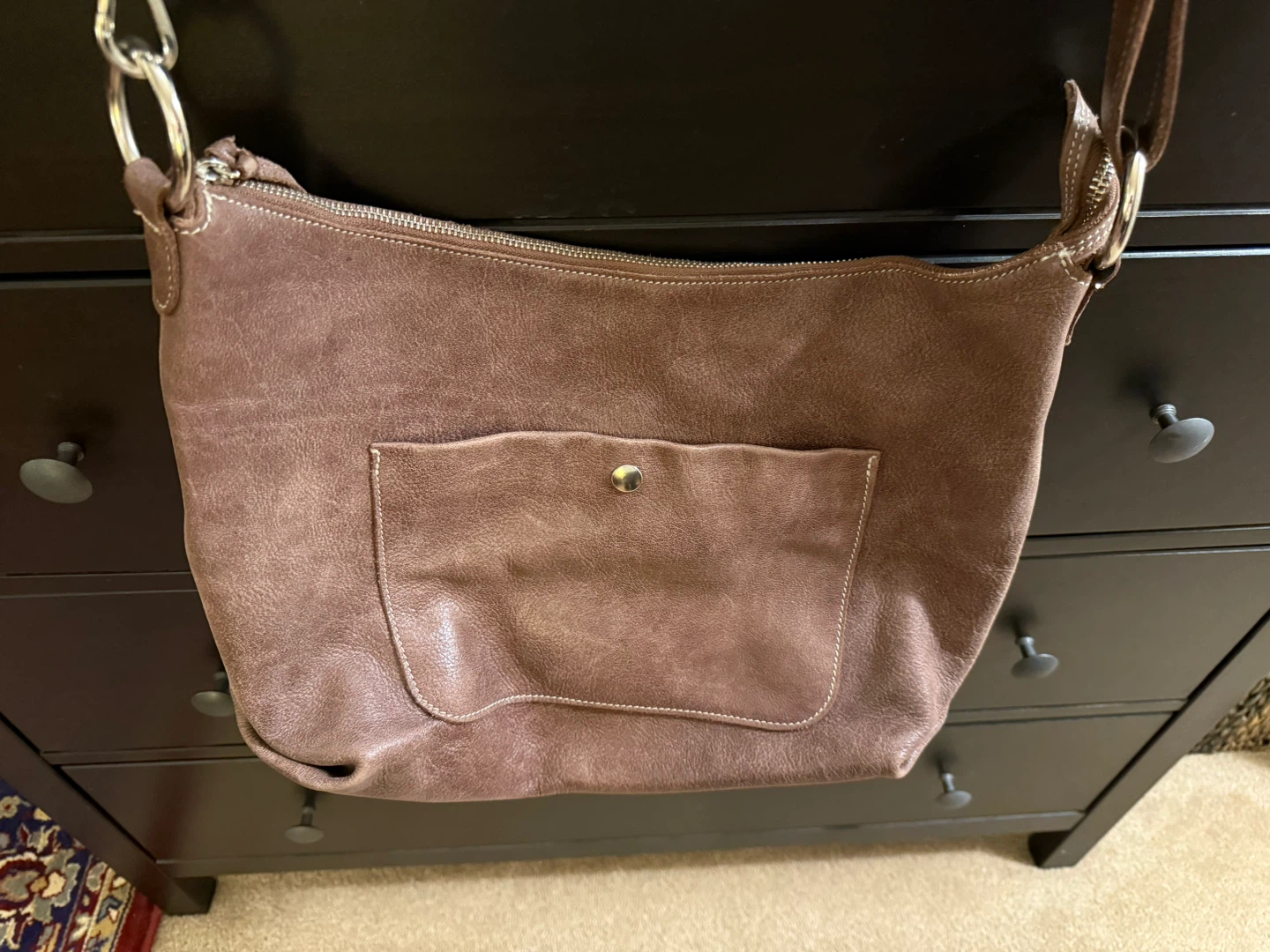 Roots Brown Leather Shoulder Bag
