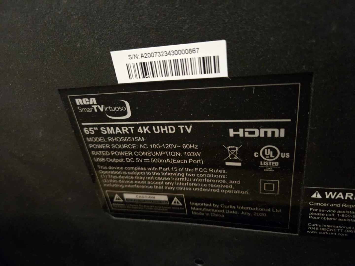 RCA TV 65’ Inches Smart TV - photo 2