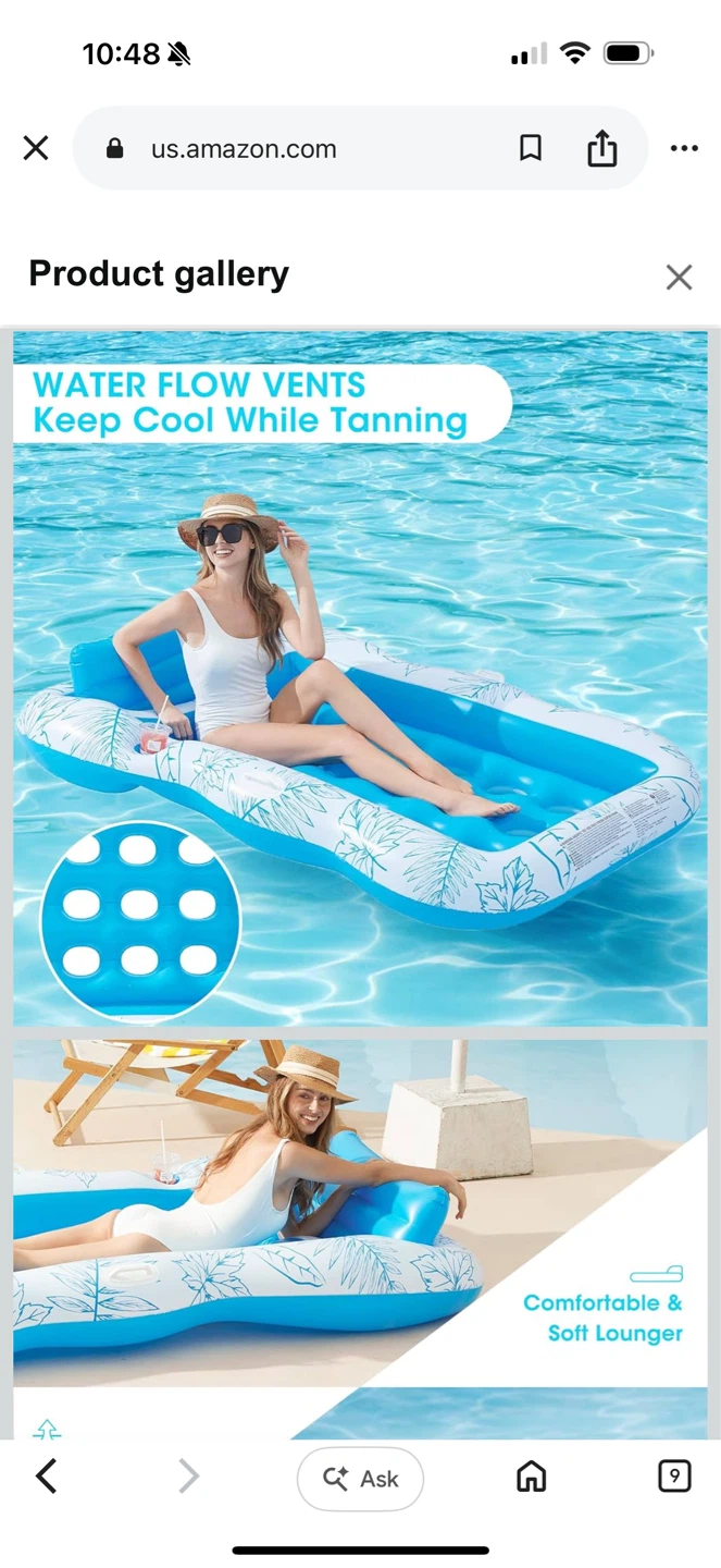 Inflatable Pool Float Lounger with Removable Pillow and Handles - photo 5