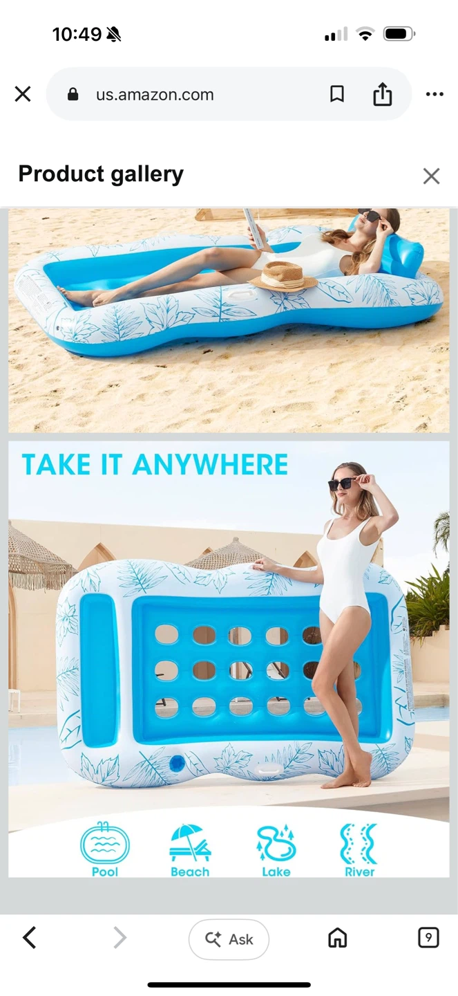 Inflatable Pool Float Lounger with Removable Pillow and Handles - photo 3