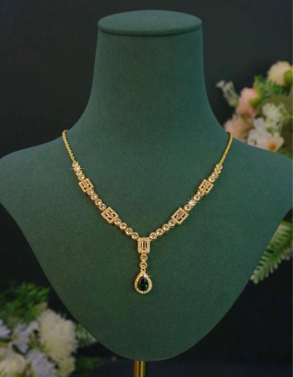 Gold-tone teardrop gemstone necklace, bracelet set - photo 2