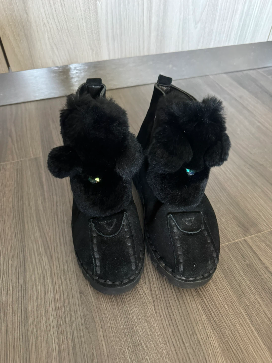 Cute Furry Black Winter Ankle Boots, Side‑zipper, warm lined - photo 4