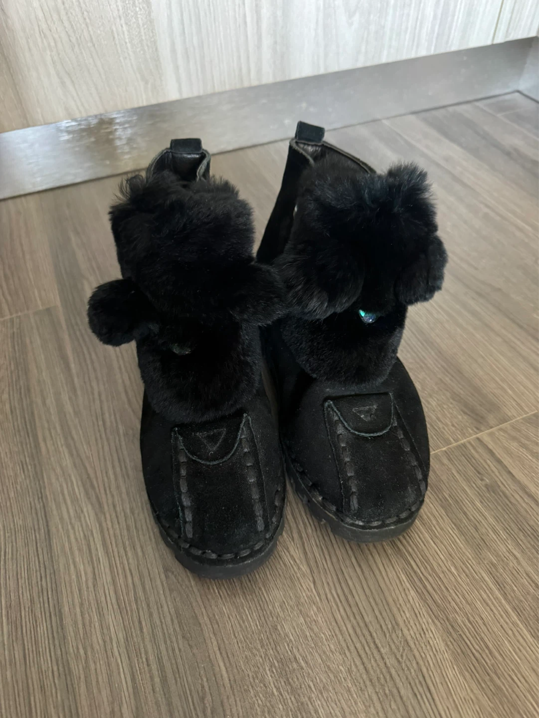 Cute Furry Black Winter Ankle Boots, Side‑zipper, warm lined - photo 3