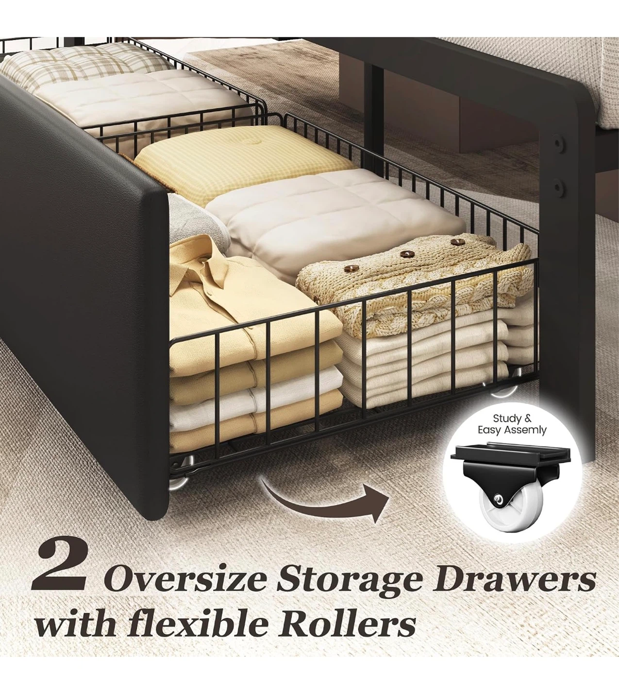 Queen Size Bed Frame with Storage Drawers - photo 4