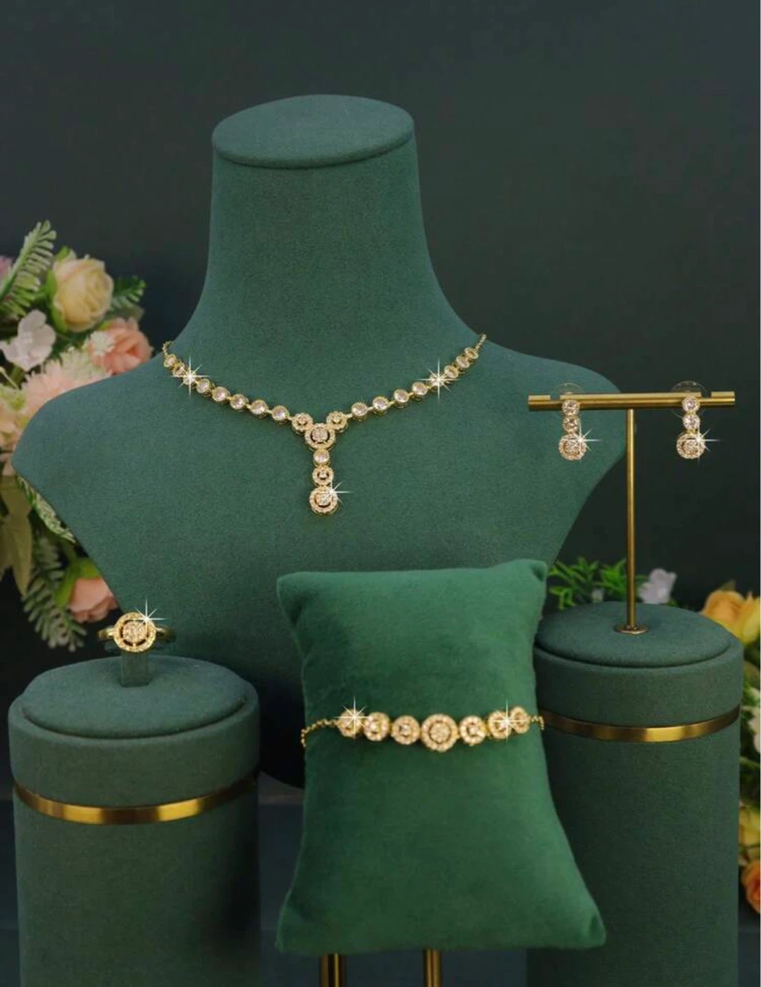 Gold-tone necklace with clear stones