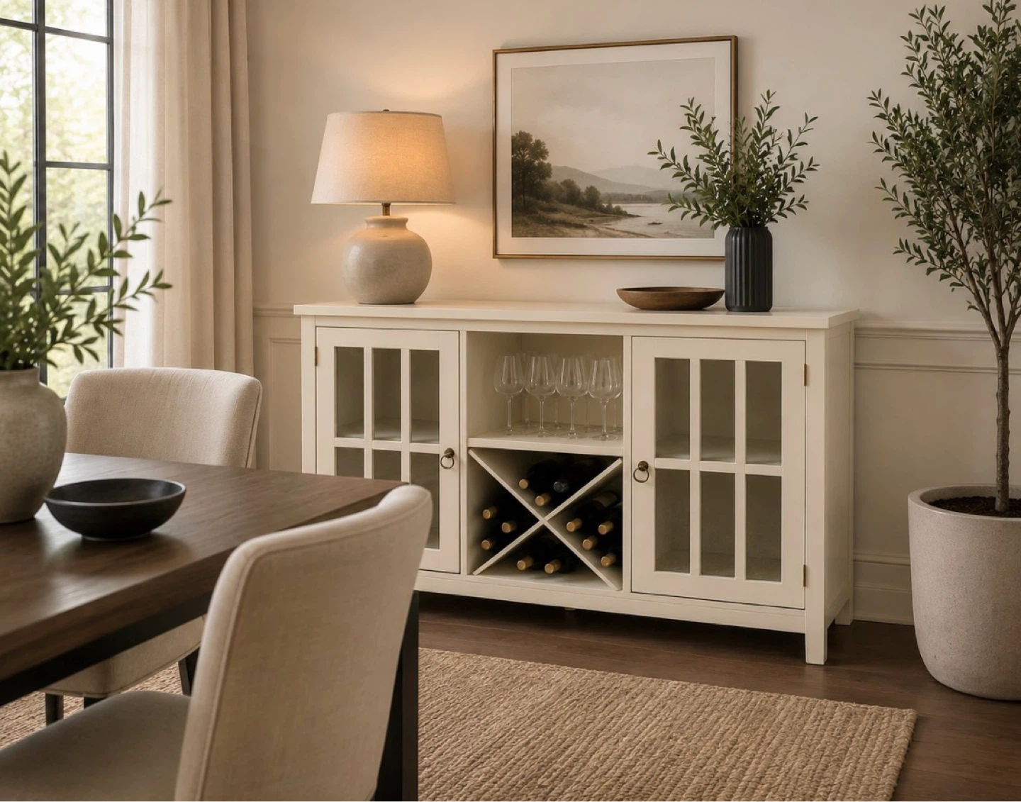 New Antique White Storage Buffet Wine Cabinet